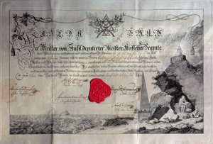 フリーメーソンの証明書、1785（銅版の刻印とシール） 作： Unbekannt Unbekannt